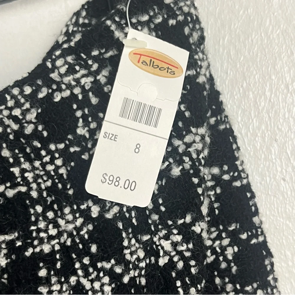 TALBOTS Black Checkered Wool Blend Tweed Lined Skirt 8 Career Office Corpcore